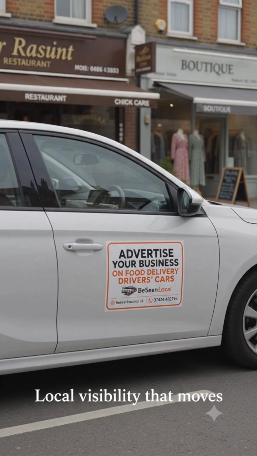 Local business advertising on a car